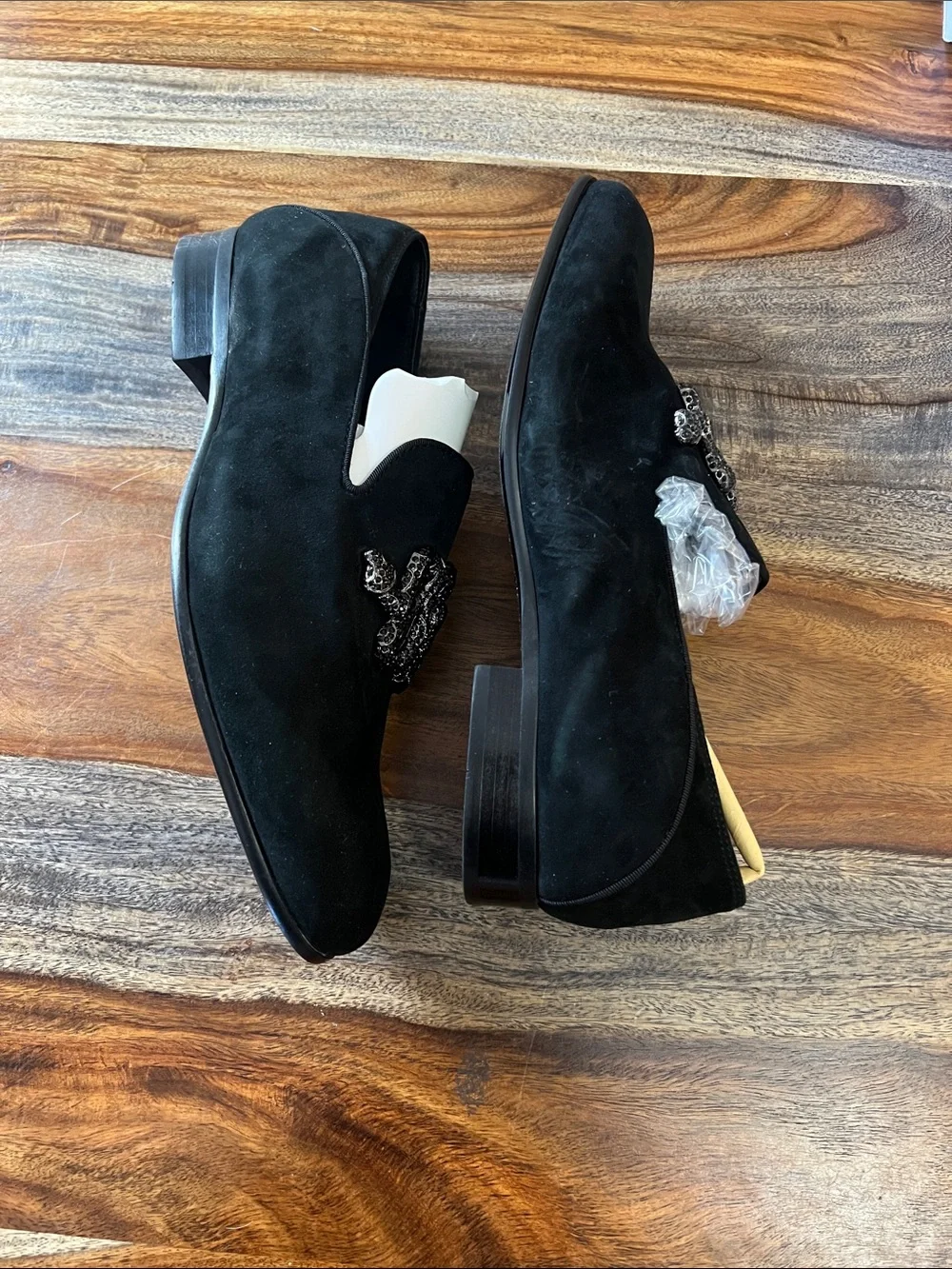 Aldo Black Suede Beaded Snake Slip-On Loafers
